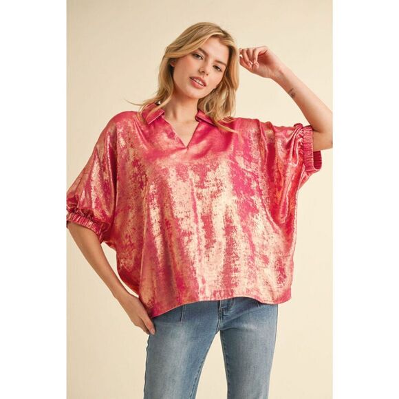 JODIFL Tops - 262. Fuchsia Metallic Dolman Blouse